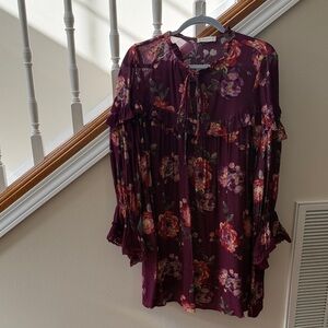 Altar'd State Burgundy Floral Long Sleeve Dress